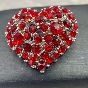 Alilang Radiant Ruby Red Rhinestone Valentine Heart Love Brooch Pin